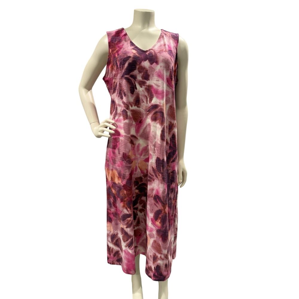Denim & Co Women's Beach Abstract Floral Printed Slub Jersey Maxi Dress Sz Small